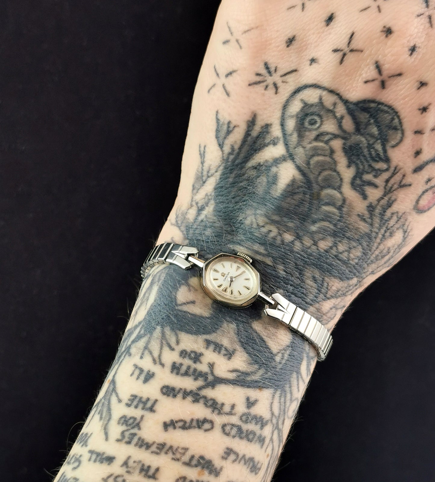 Vintage Omega ladies 14k white gold plated wristwatch