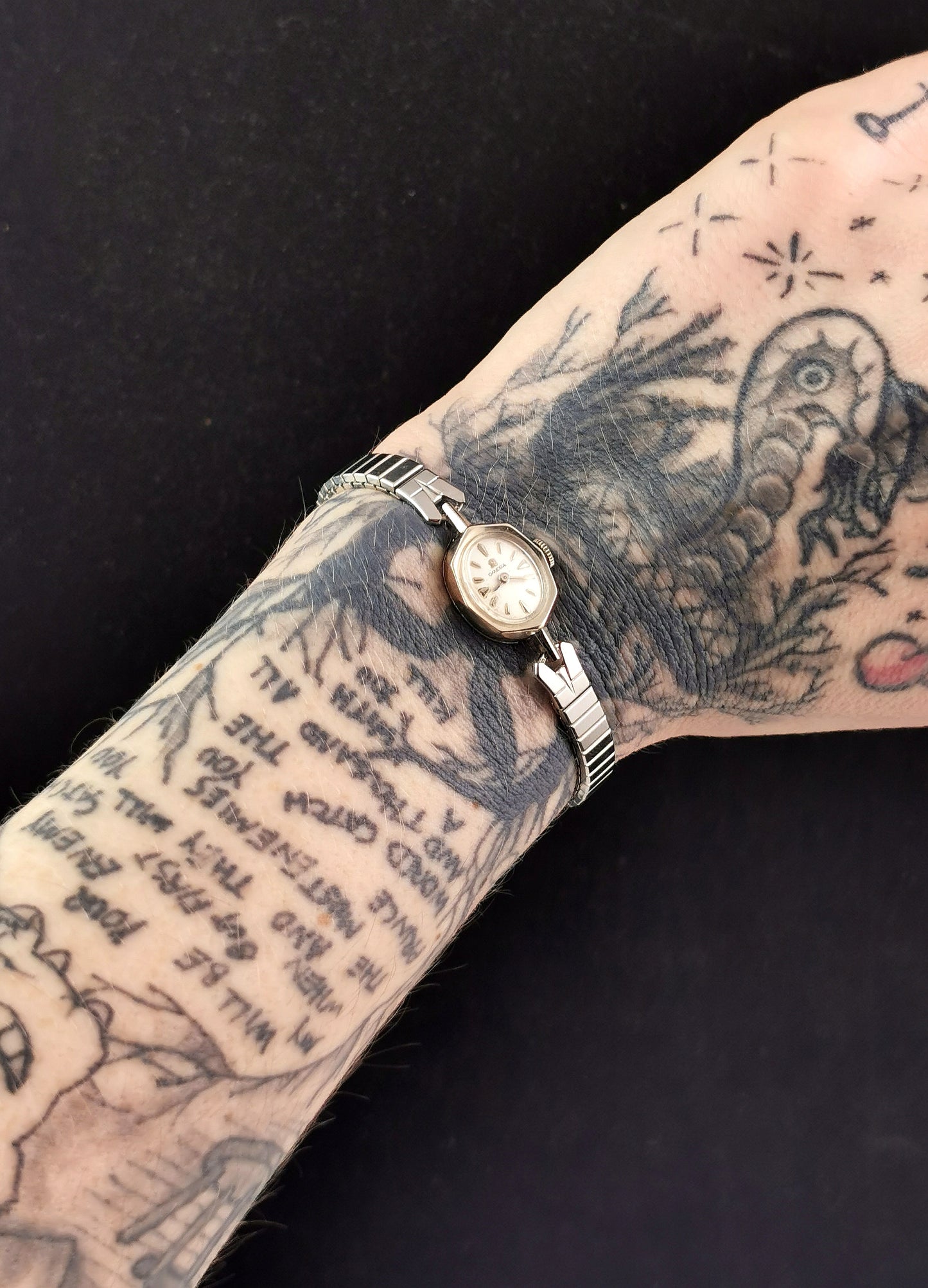 Vintage Omega ladies 14k white gold plated wristwatch