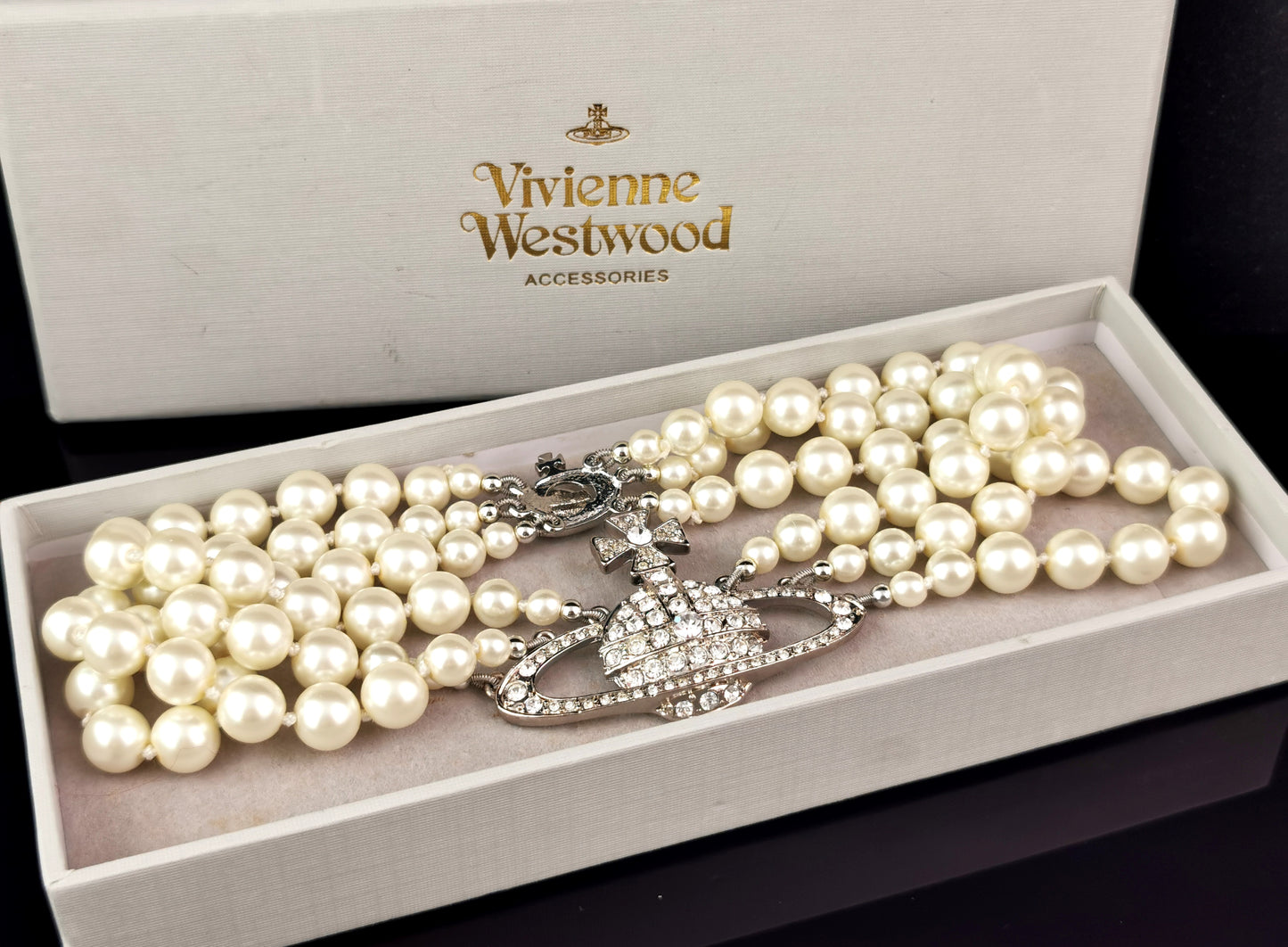 Vintage Vivienne Westwood three row pearl choker necklace, boxed