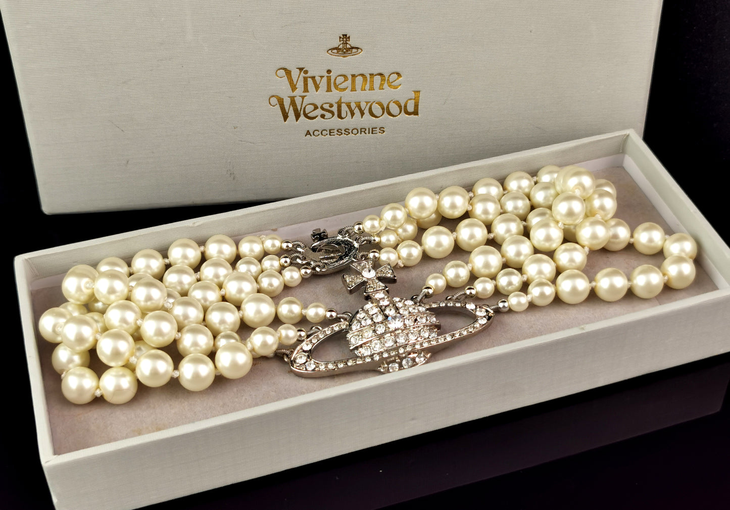 Vintage Vivienne Westwood three row pearl choker necklace, boxed