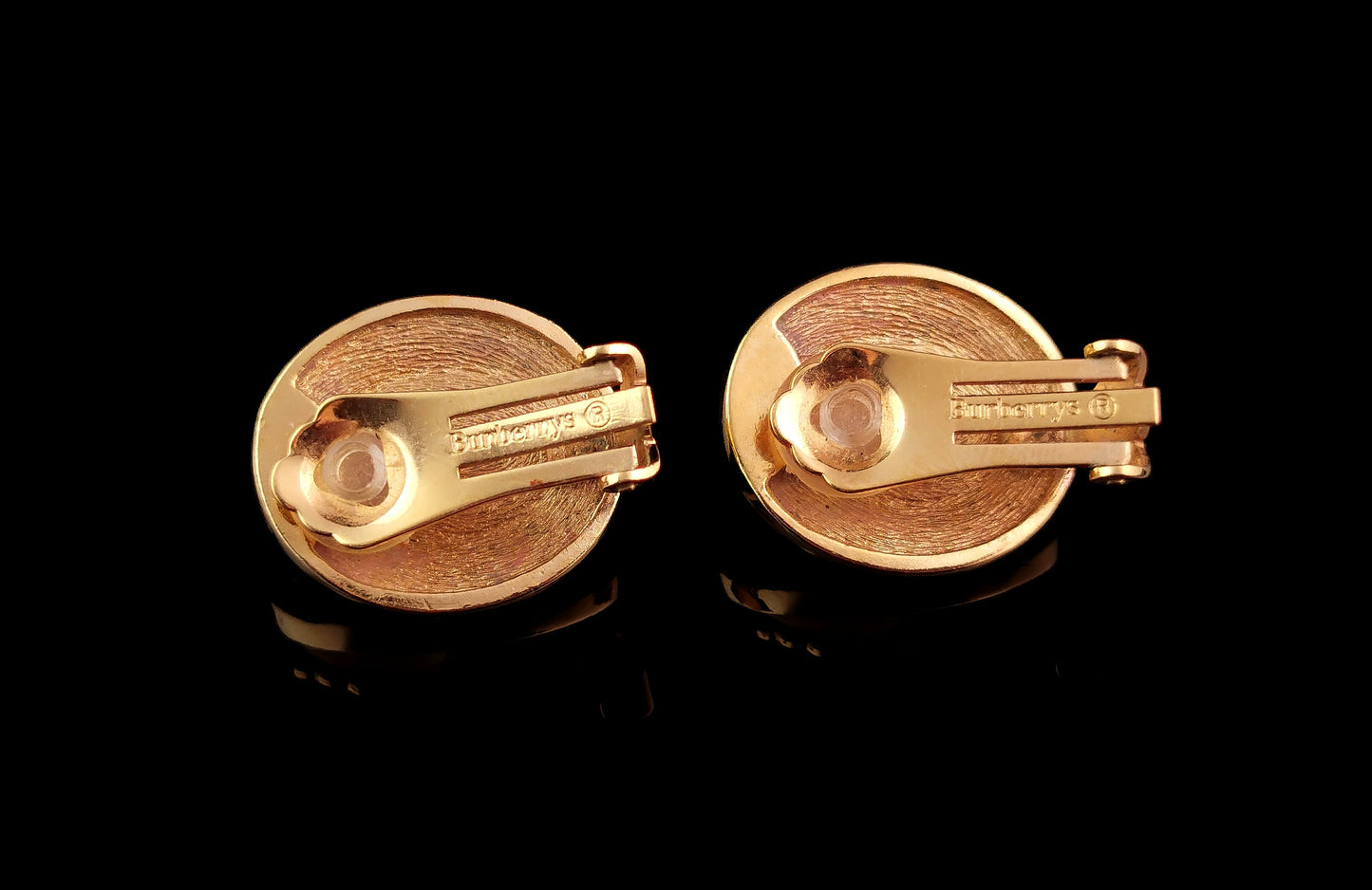 Vintage Burberry clip on earrings, Gold tone, Faux pearl