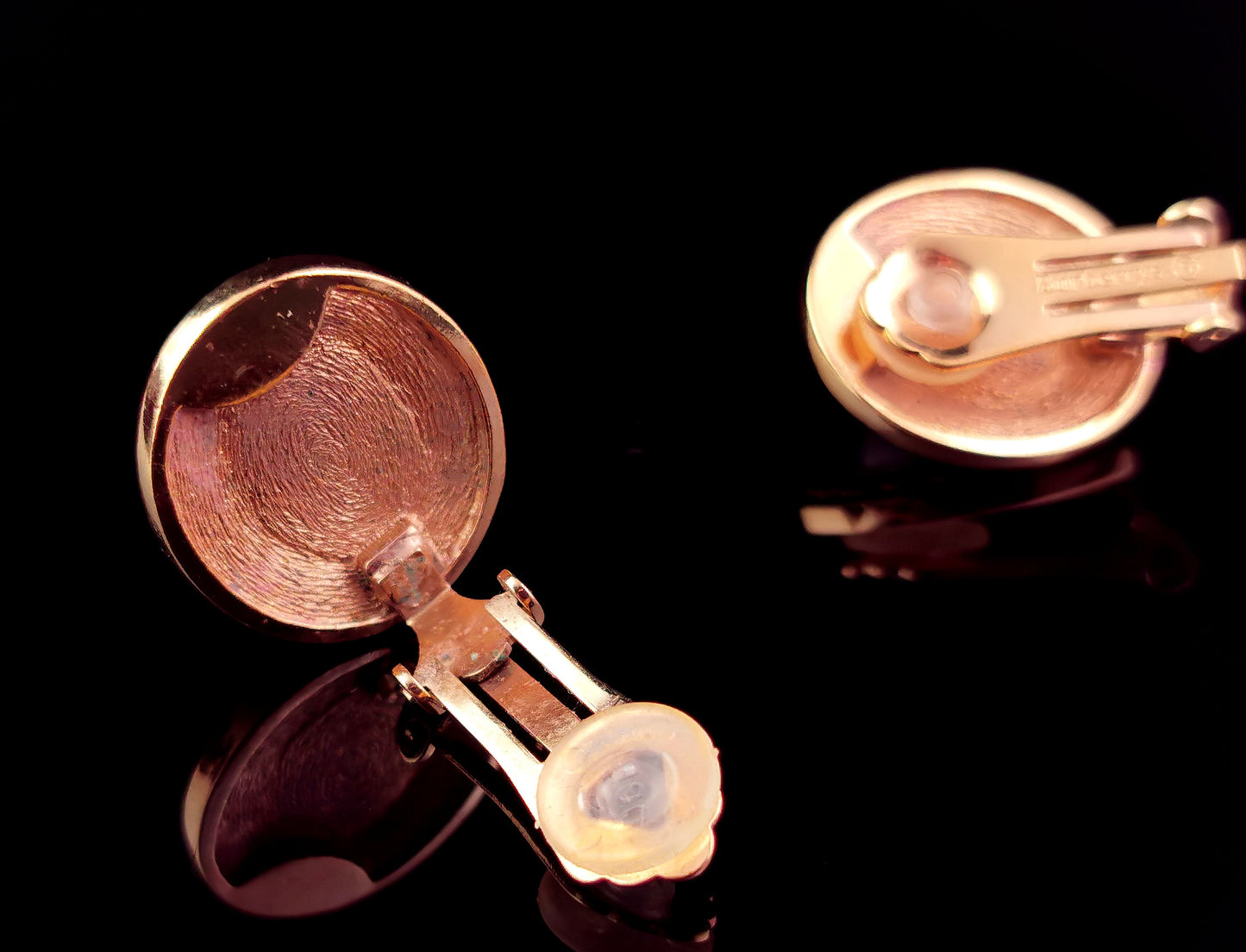 Vintage Burberry clip on earrings, Gold tone, Faux pearl