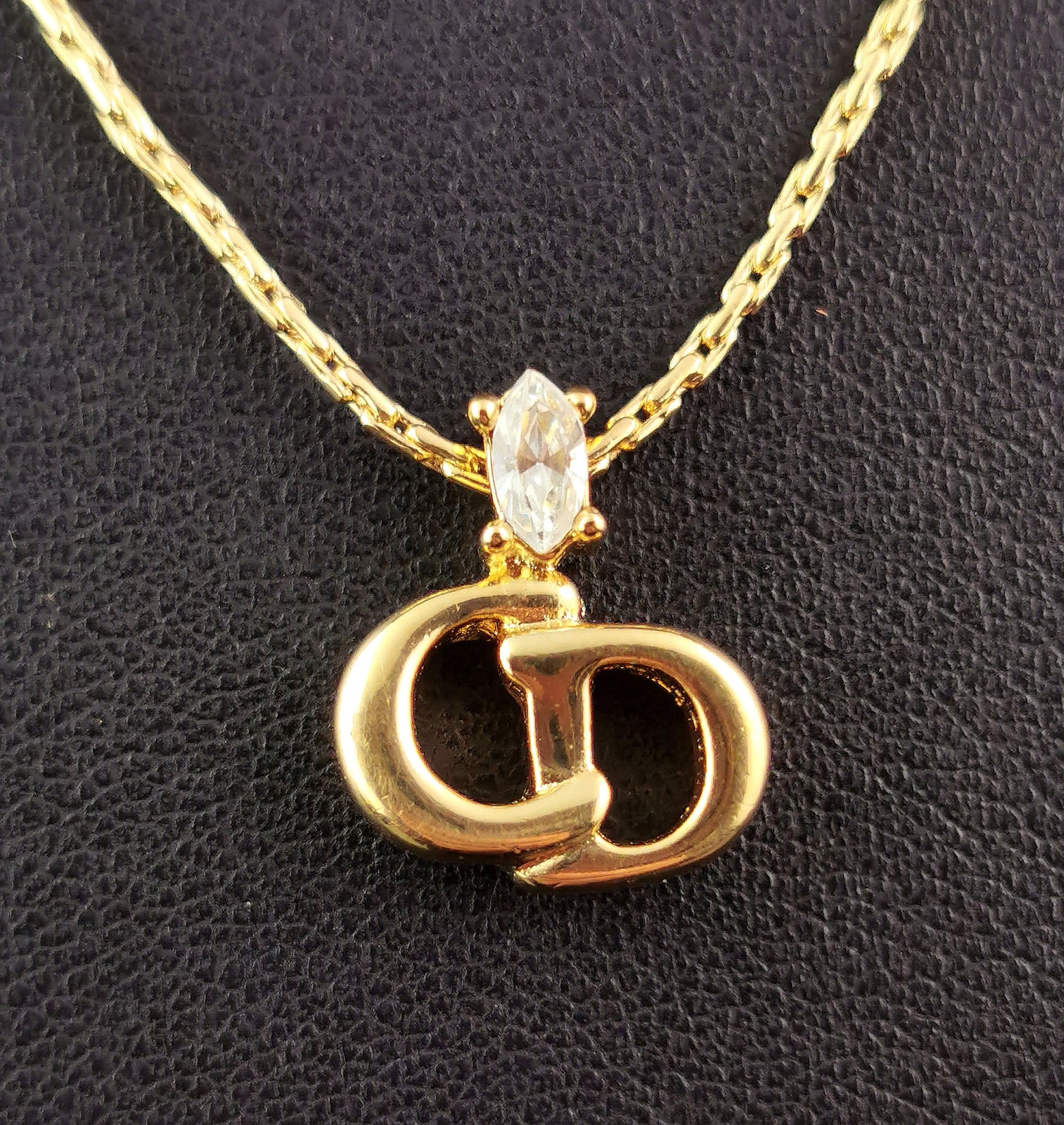 Vintage Christian Dior logo pendant necklace, gold tone and paste