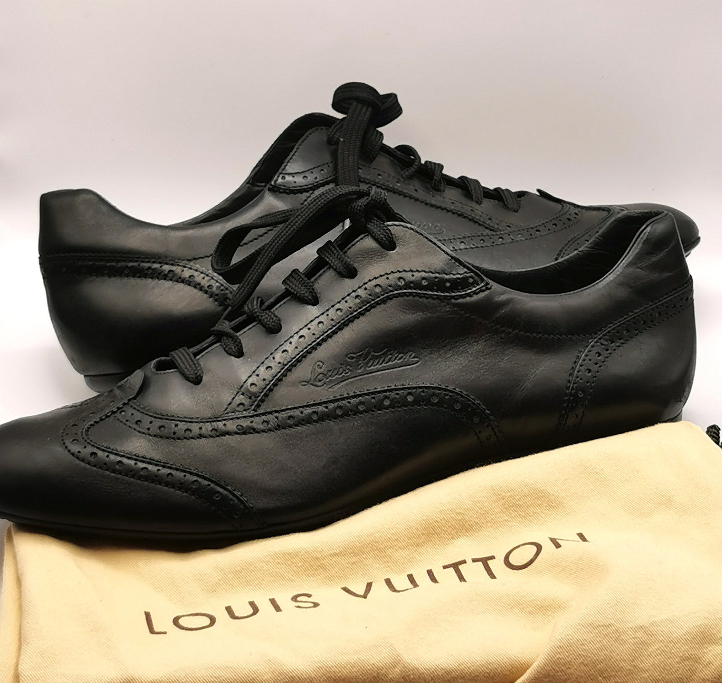 Louis Vuitton black leather lace up brogue style sneakers