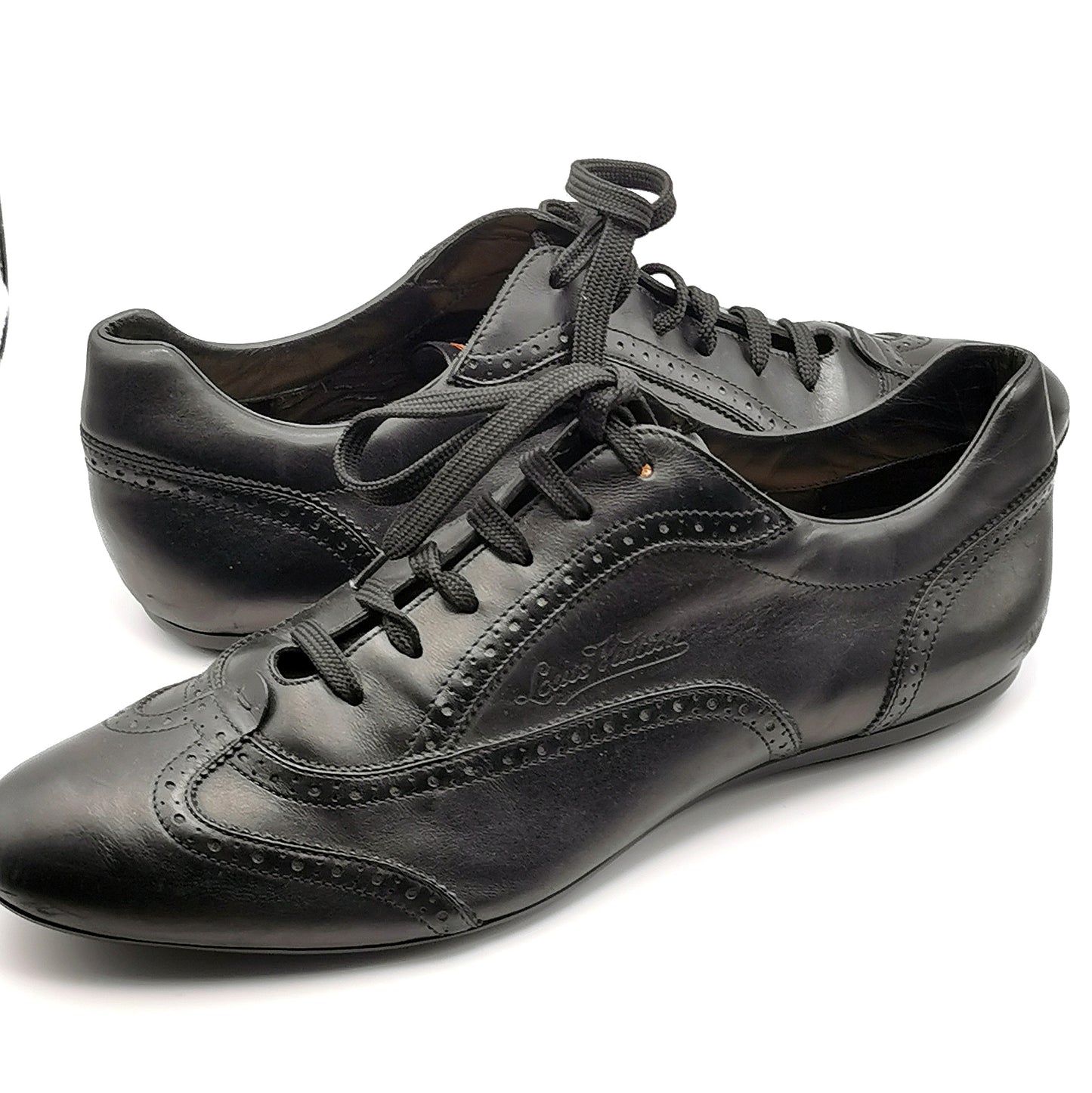 Louis Vuitton black leather lace up brogue style sneakers