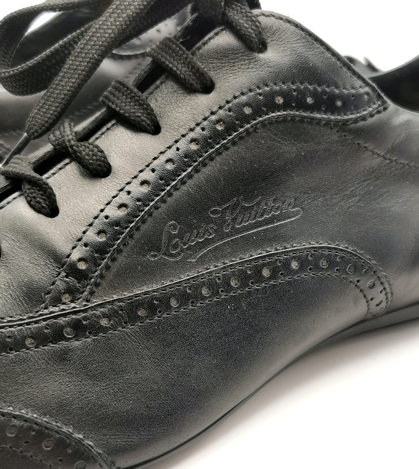 Louis Vuitton black leather lace up brogue style sneakers