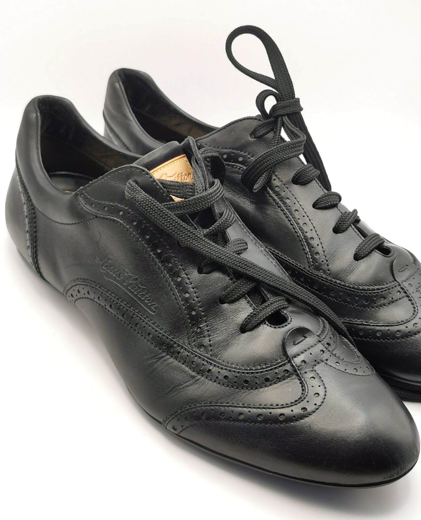 Louis Vuitton black leather lace up brogue style sneakers