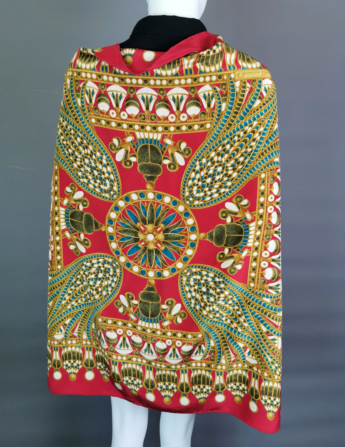 Vintage Christian Dior silk scarf, Egyptian revival, Scarab beetle