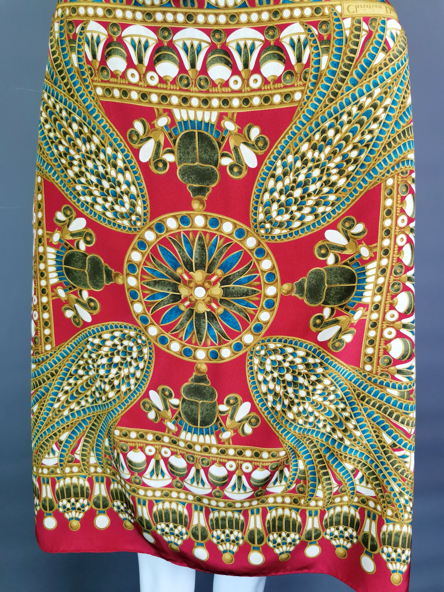 Vintage Christian Dior silk scarf, Egyptian revival, Scarab beetle