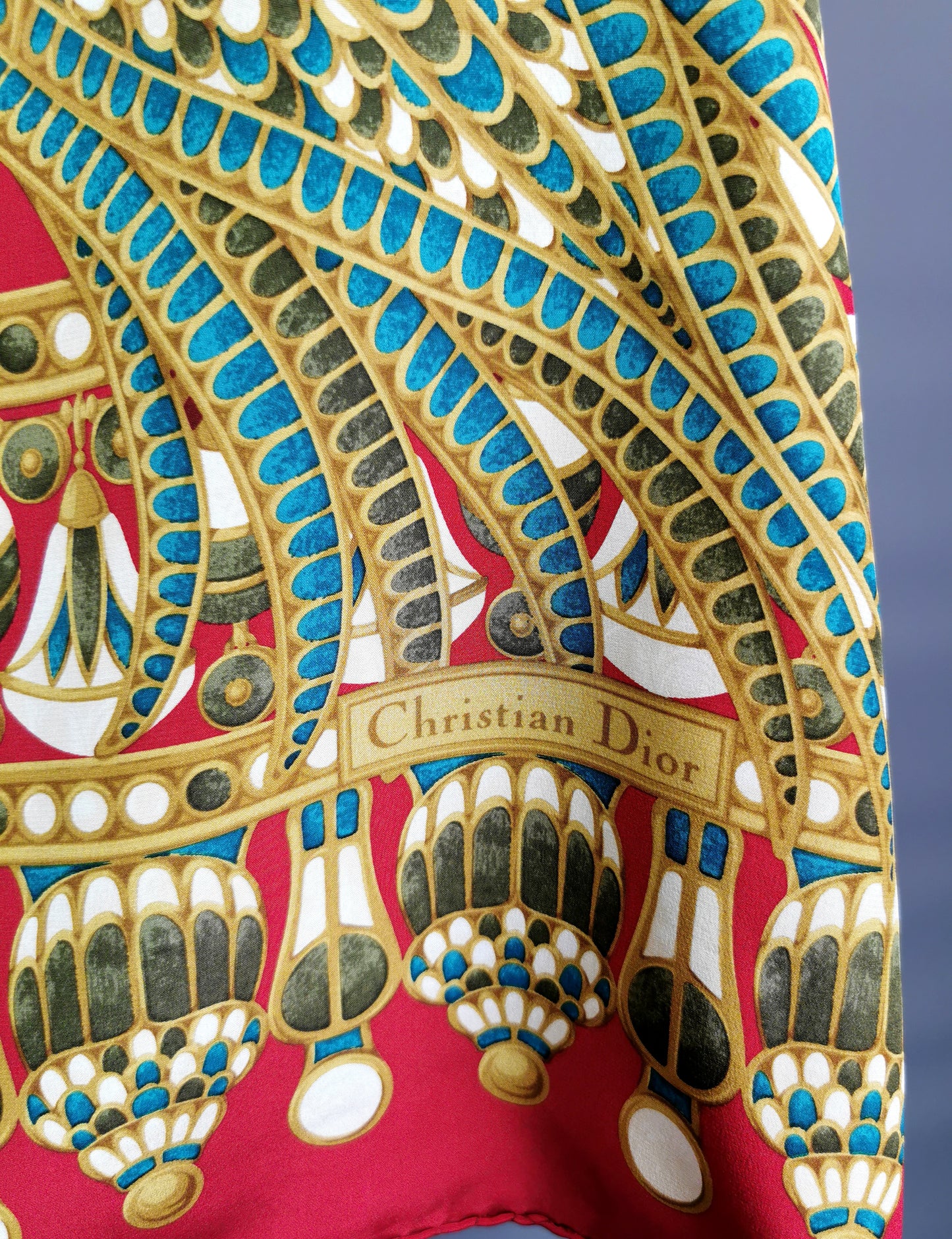 Vintage Christian Dior silk scarf, Egyptian revival, Scarab beetle