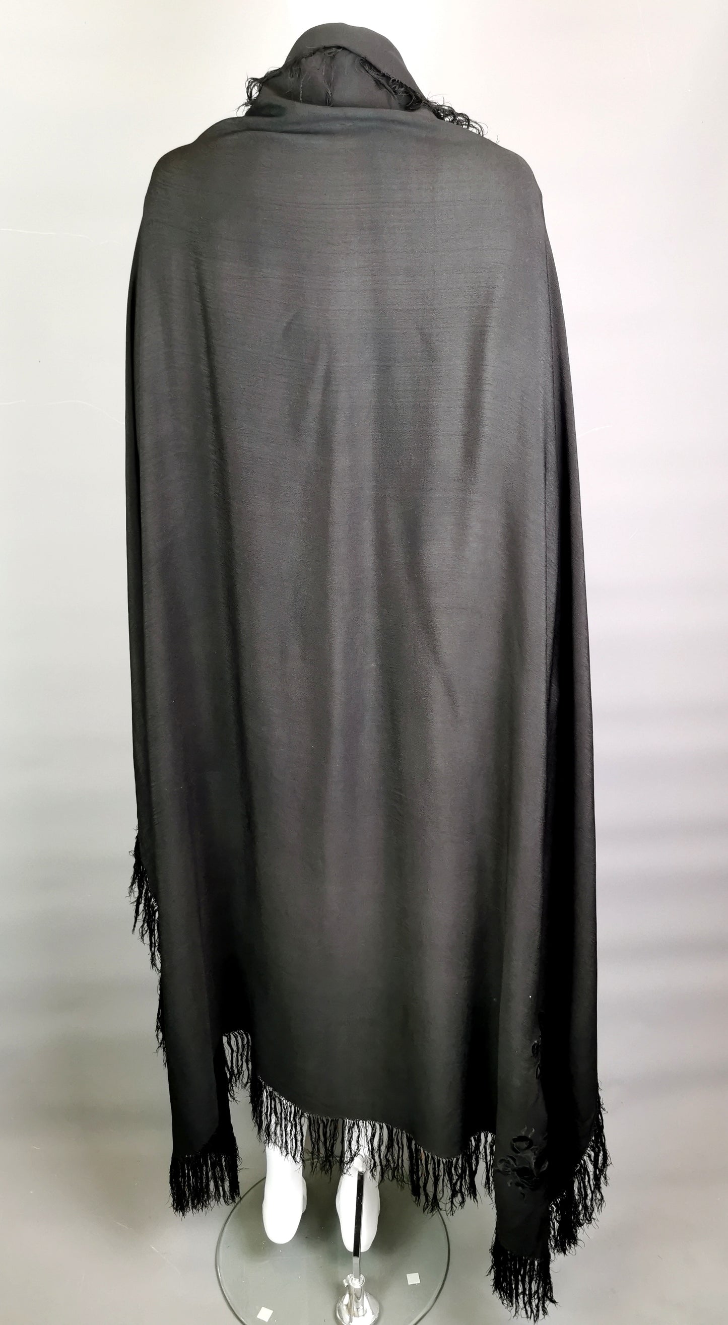 Vintage Art Deco black crepe silk shawl floral