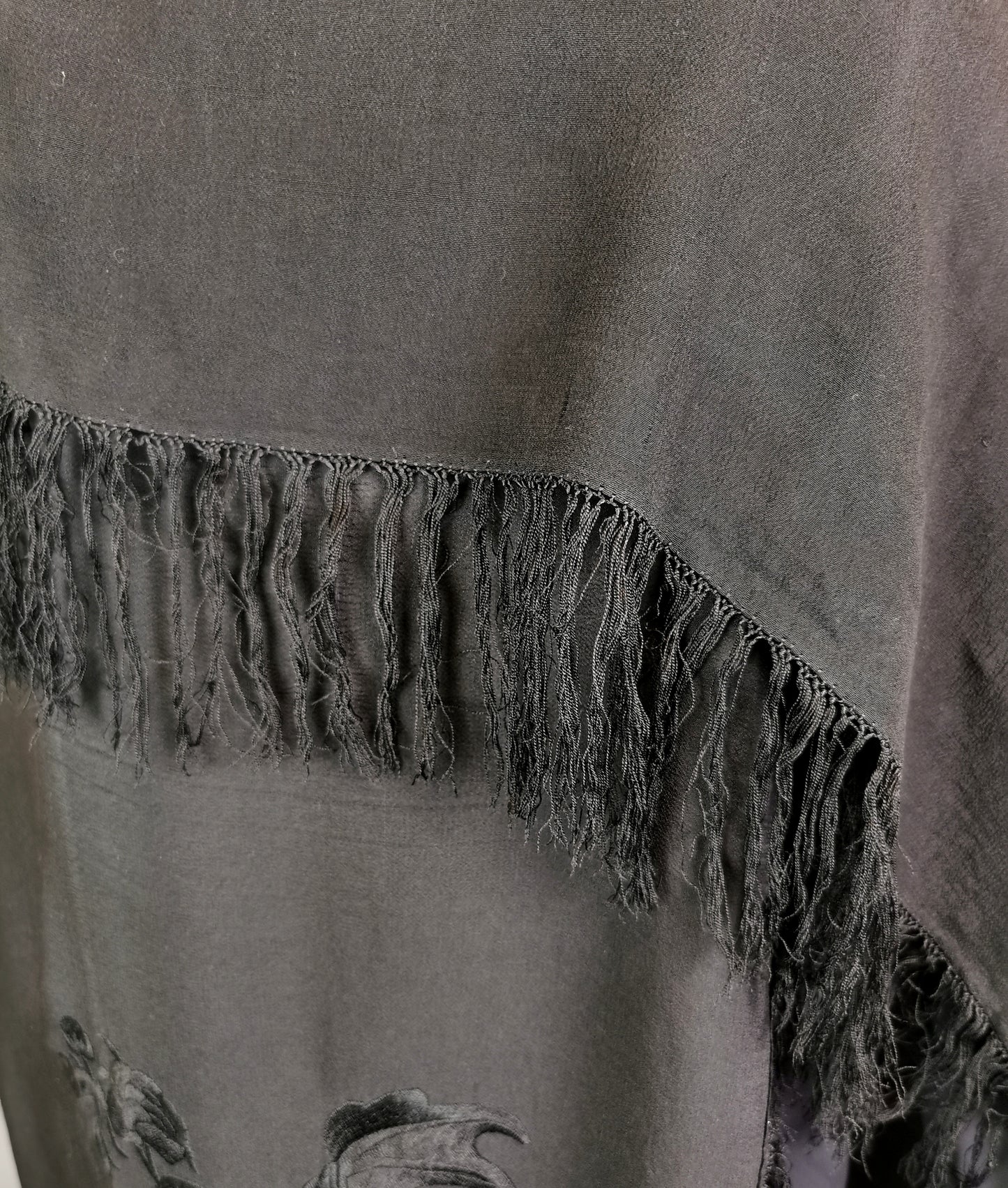 Vintage Art Deco black crepe silk shawl floral