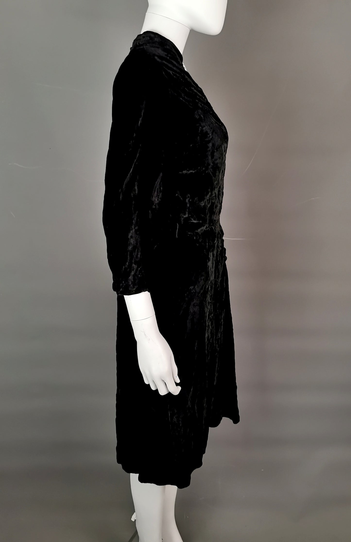 Vintage Art Deco black velvet dress, c1930s