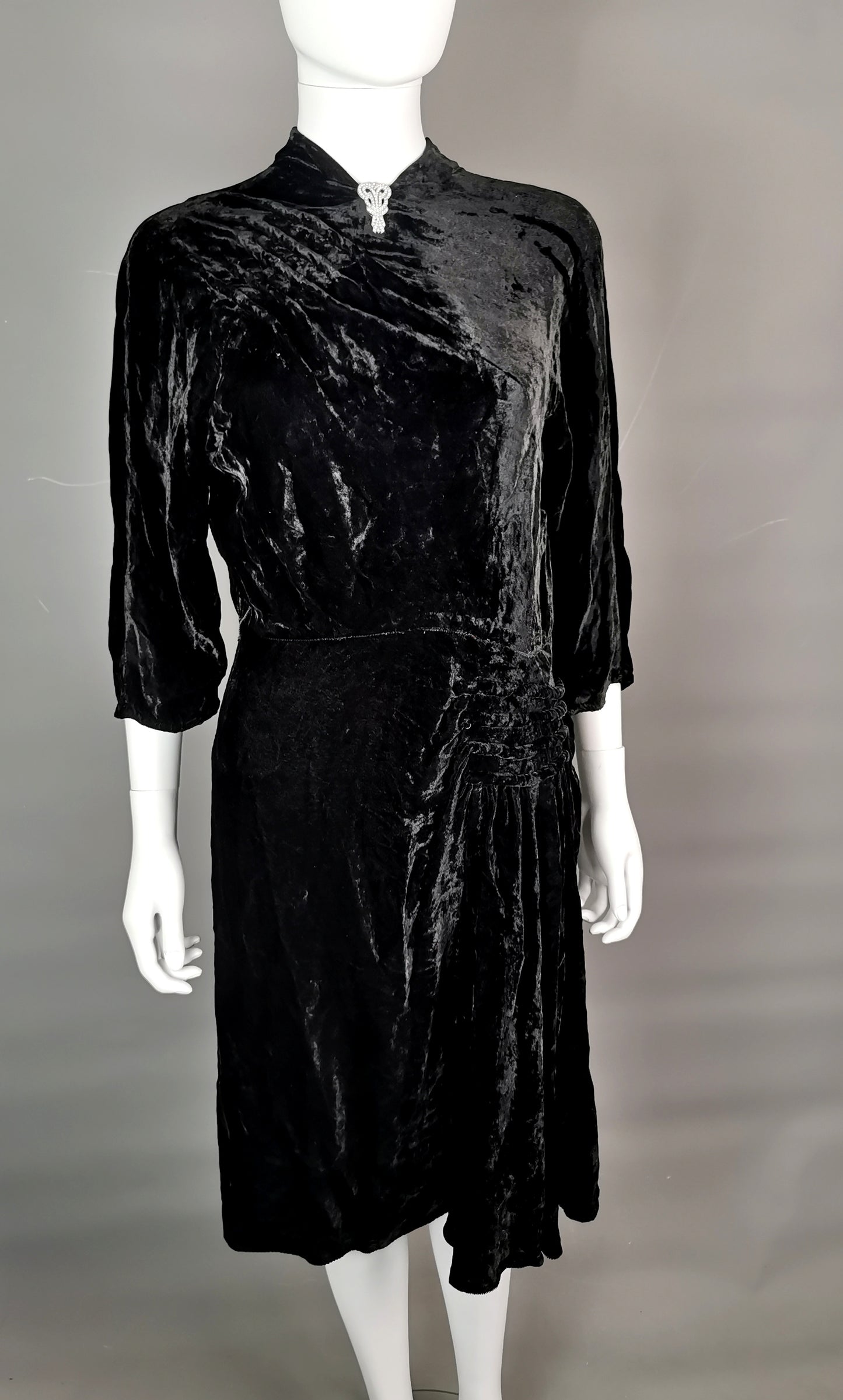 Vintage Art Deco black velvet dress, c1930s