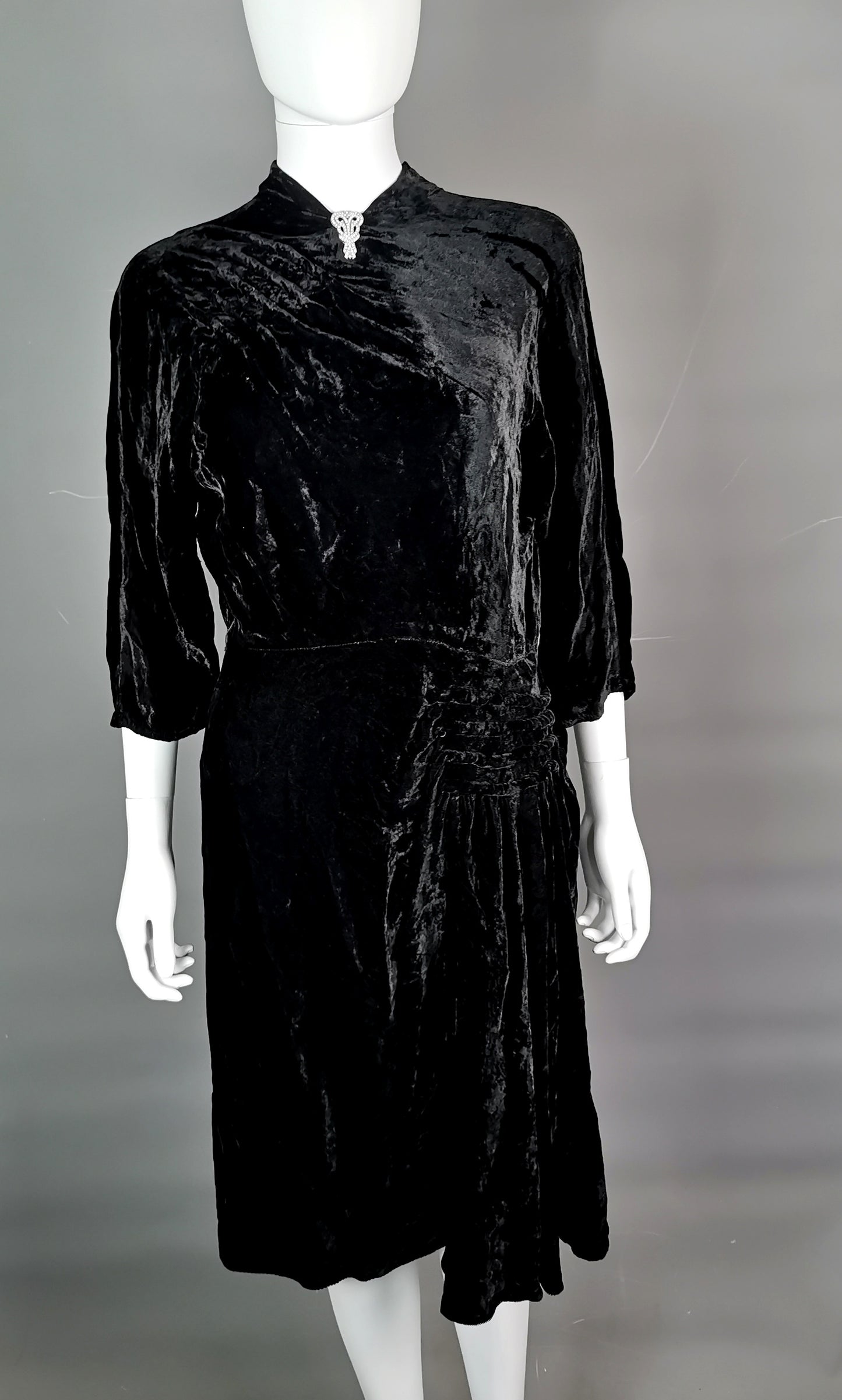 Vintage Art Deco black velvet dress, c1930s