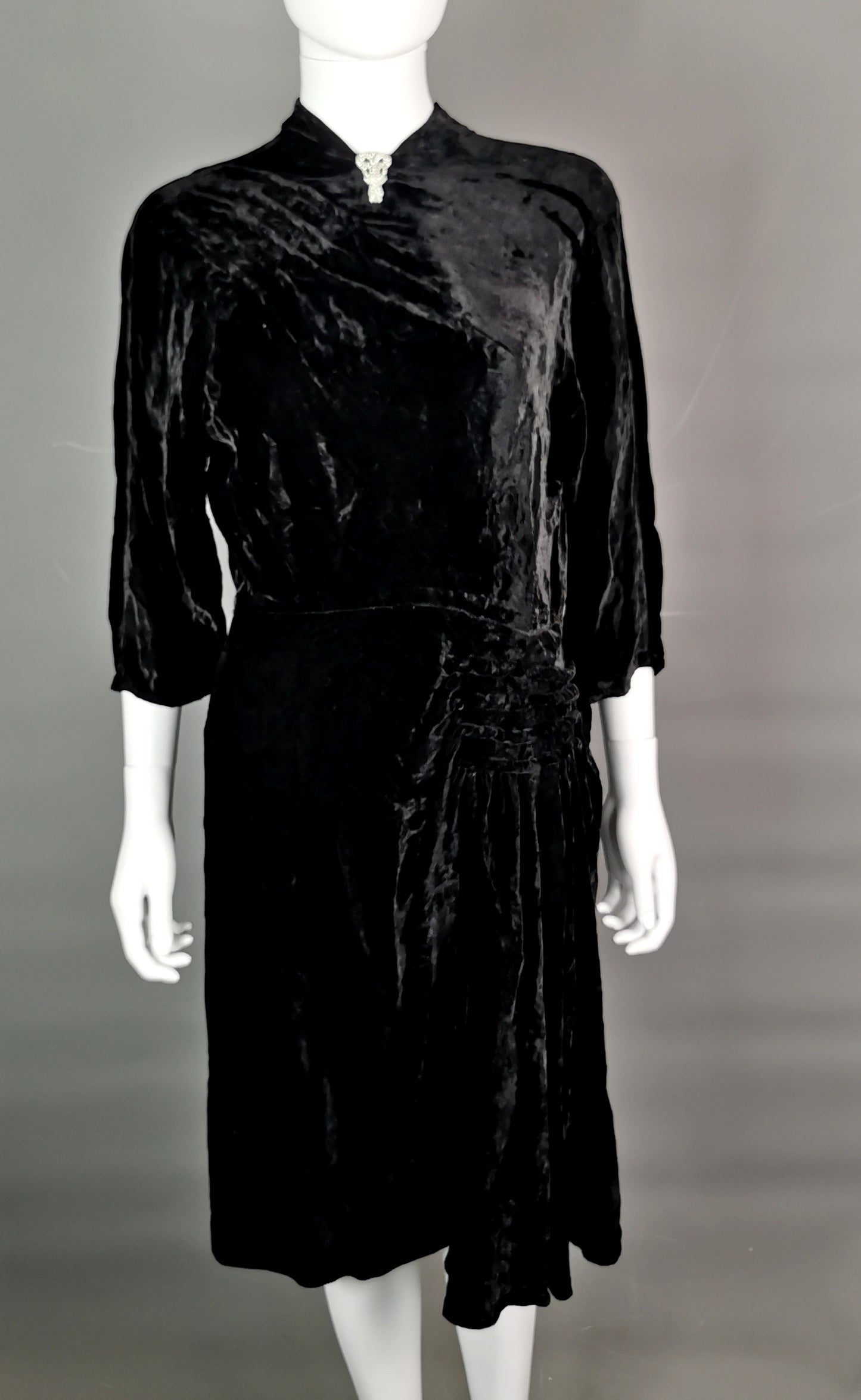 Vintage Art Deco black velvet dress, c1930s