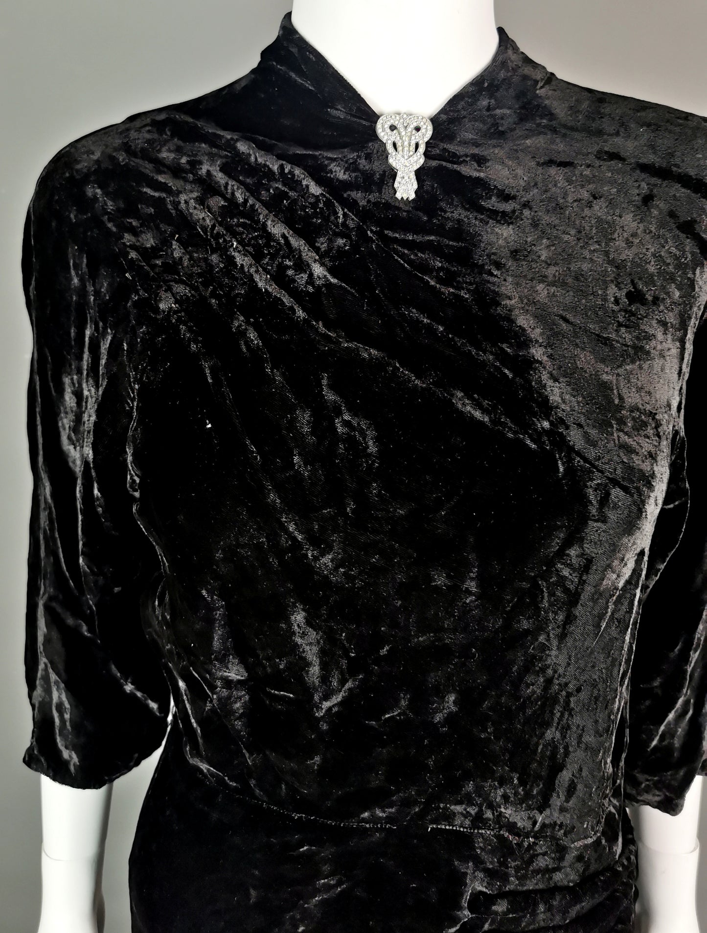 Vintage Art Deco black velvet dress, c1930s