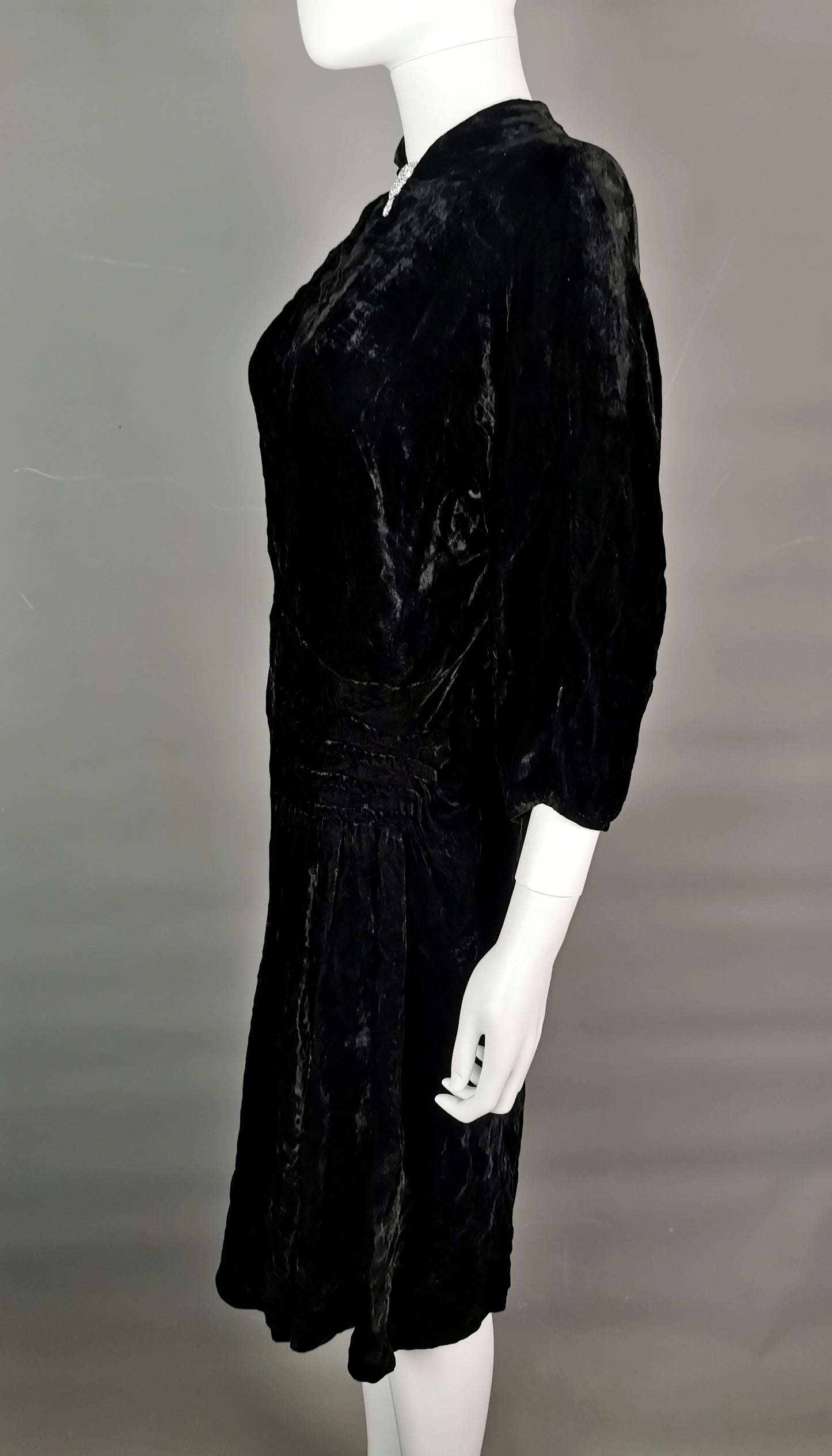 Vintage Art Deco black velvet dress, c1930s