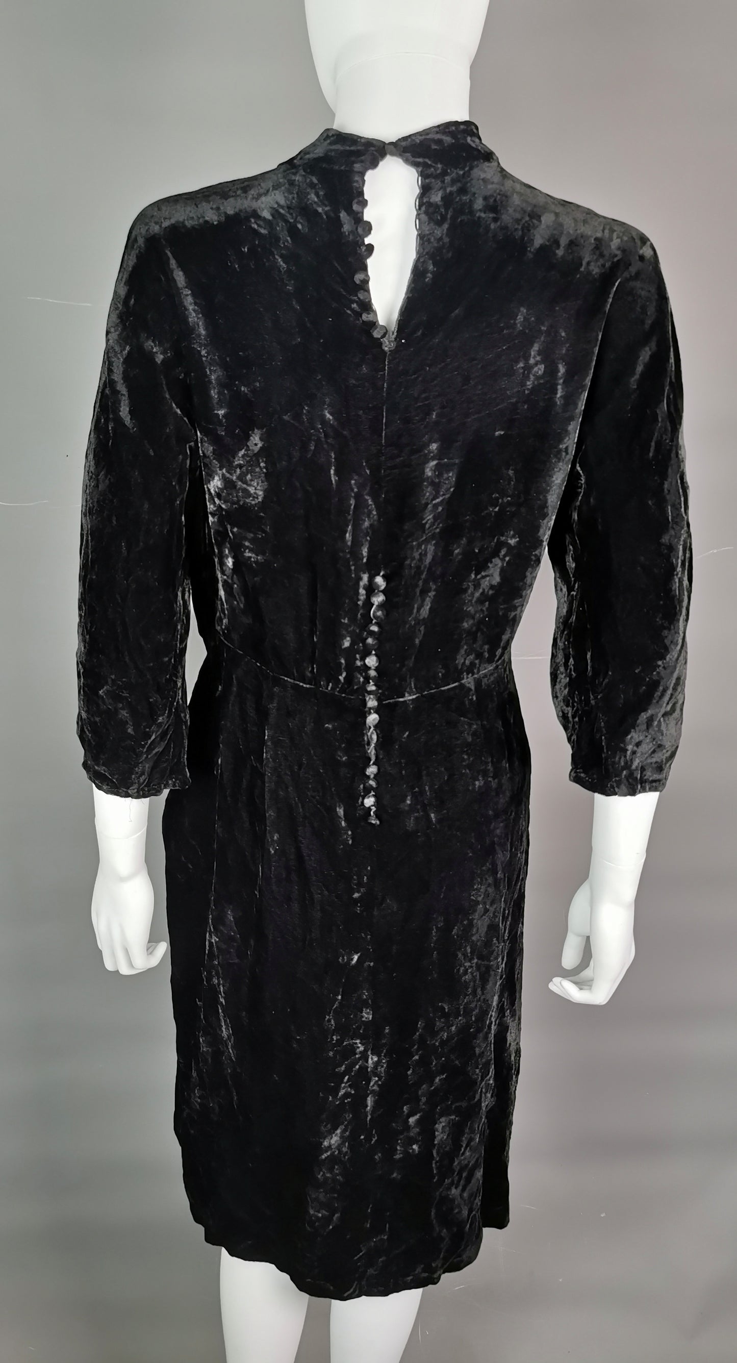 Vintage Art Deco black velvet dress, c1930s