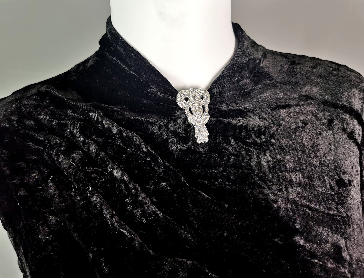 Vintage Art Deco black velvet dress, c1930s