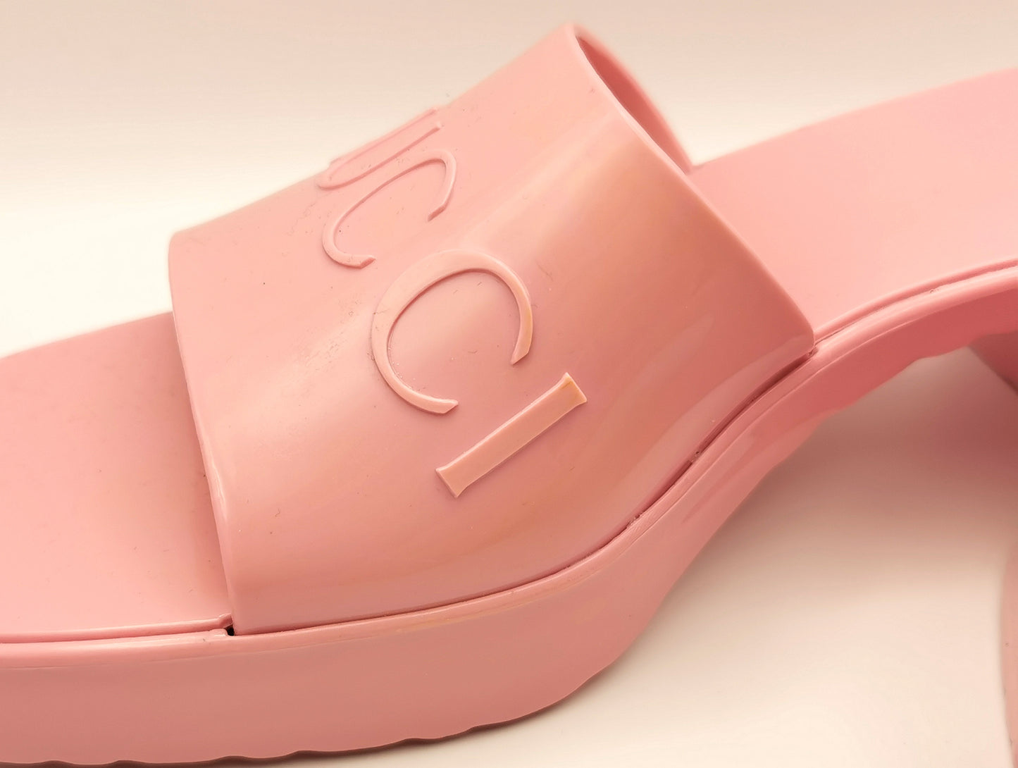 Gucci Bubblegum pink rubber heeled sliders, platform sandals