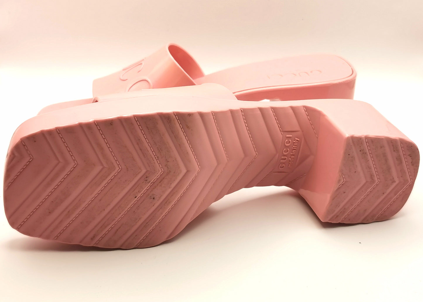 Gucci Bubblegum pink rubber heeled sliders, platform sandals