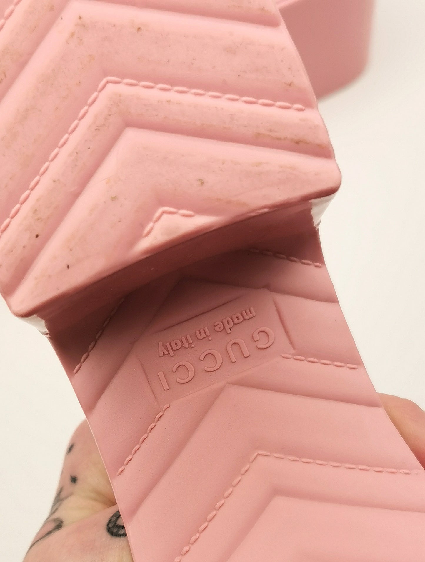 Gucci Bubblegum pink rubber heeled sliders, platform sandals