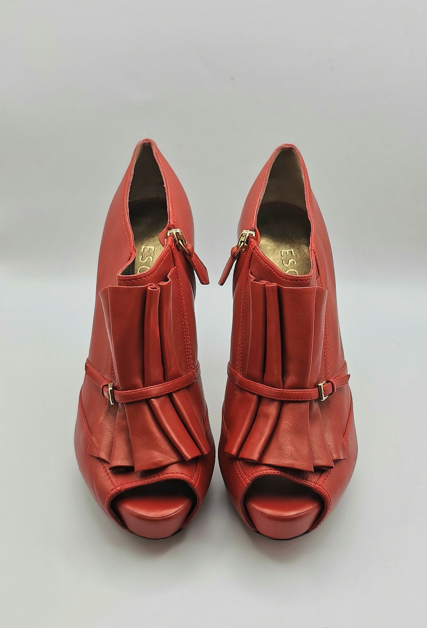 Escada Red leather pleat peep toe heels, shoes