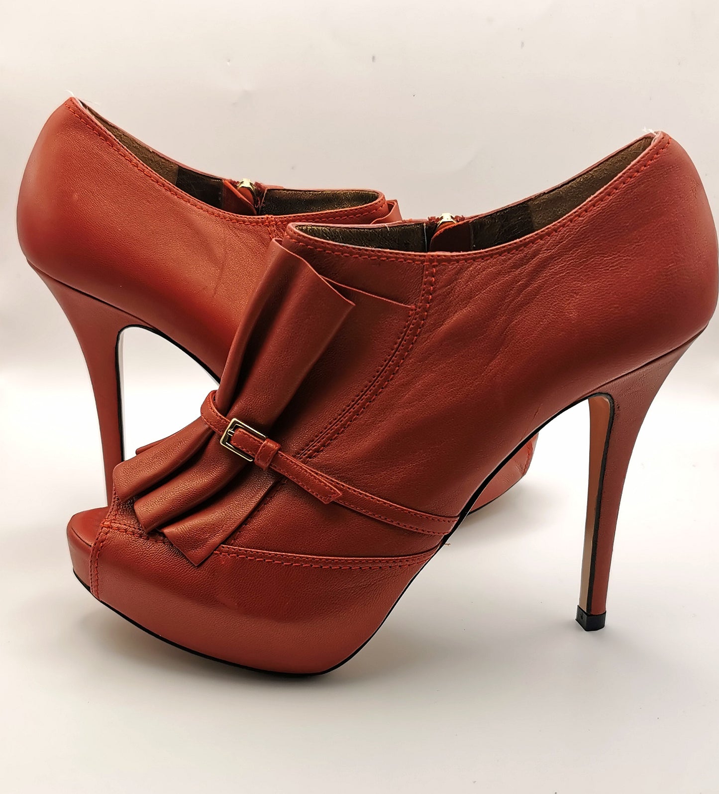 Escada Red leather pleat peep toe heels, shoes