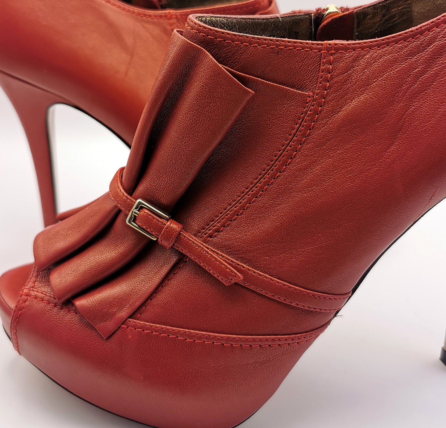 Escada Red leather pleat peep toe heels, shoes