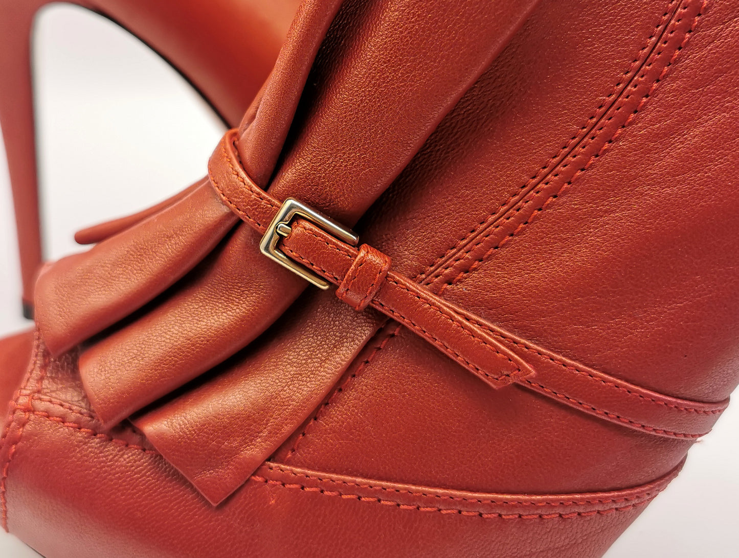 Escada Red leather pleat peep toe heels, shoes