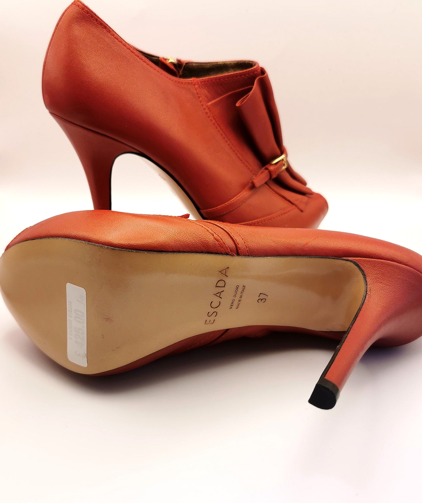 Escada Red leather pleat peep toe heels, shoes