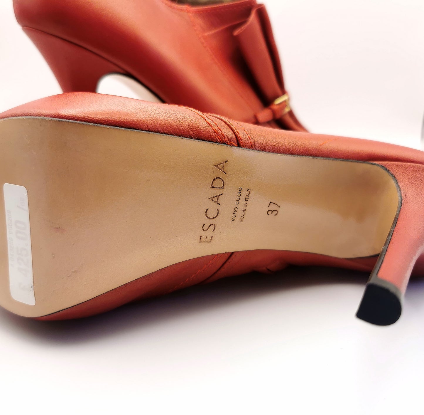 Escada Red leather pleat peep toe heels, shoes