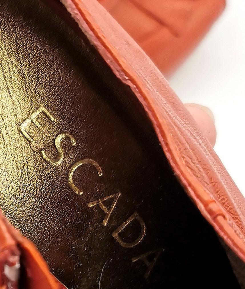 Escada Red leather pleat peep toe heels, shoes