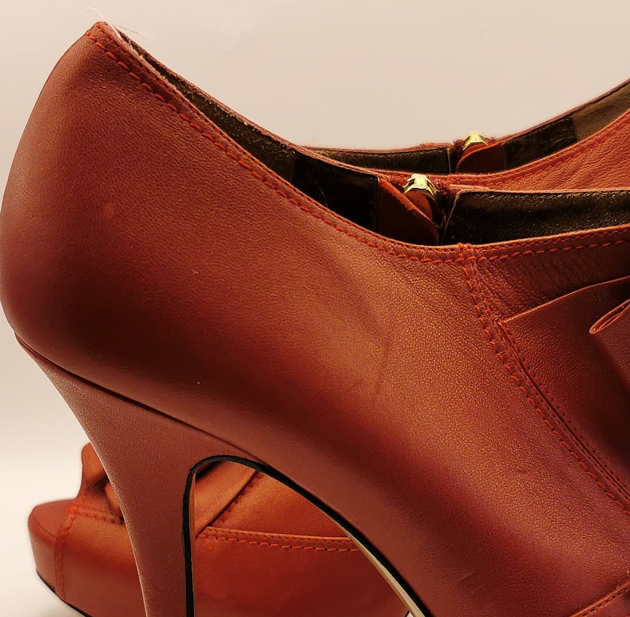 Escada Red leather pleat peep toe heels, shoes