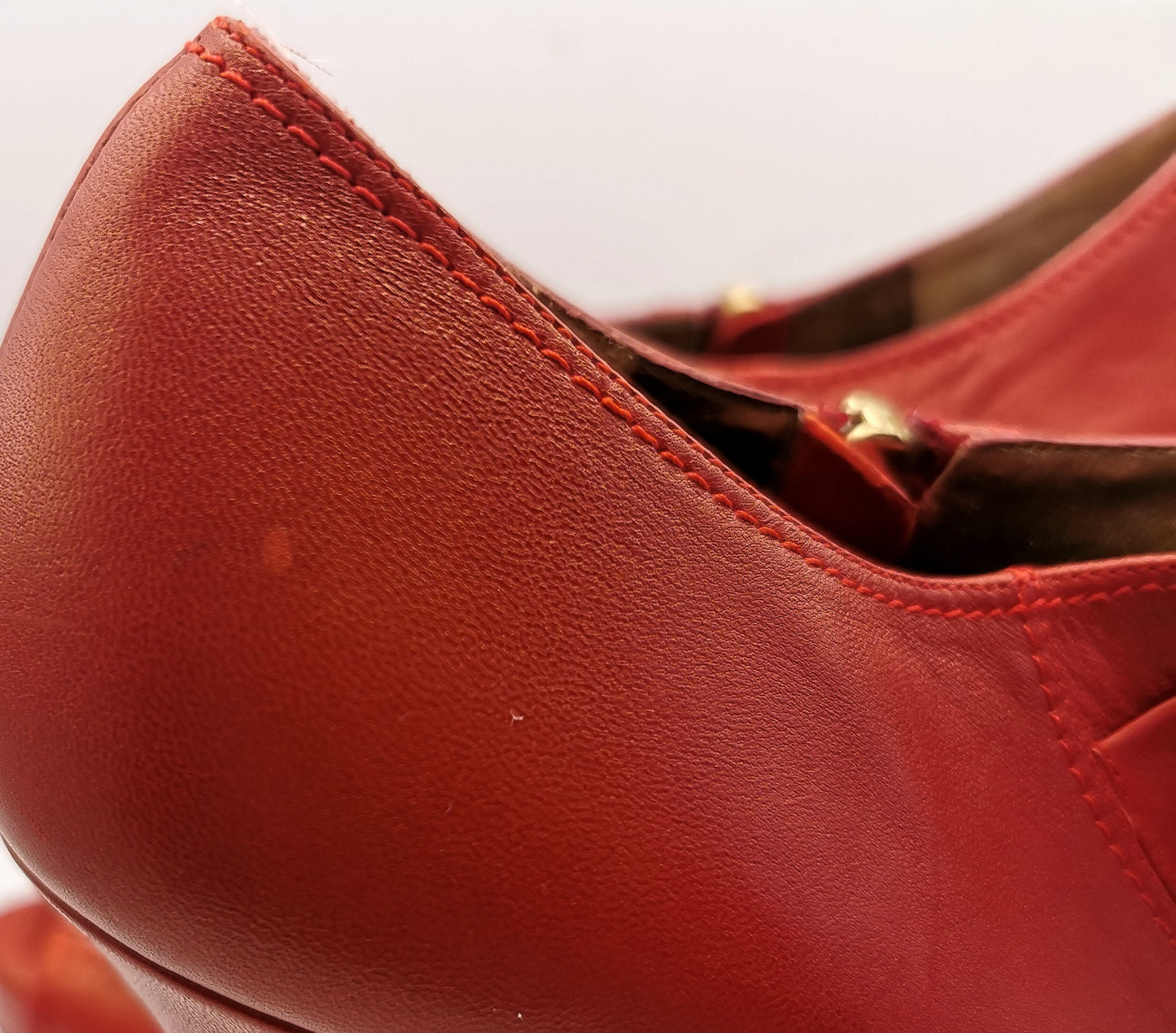 Escada Red leather pleat peep toe heels, shoes