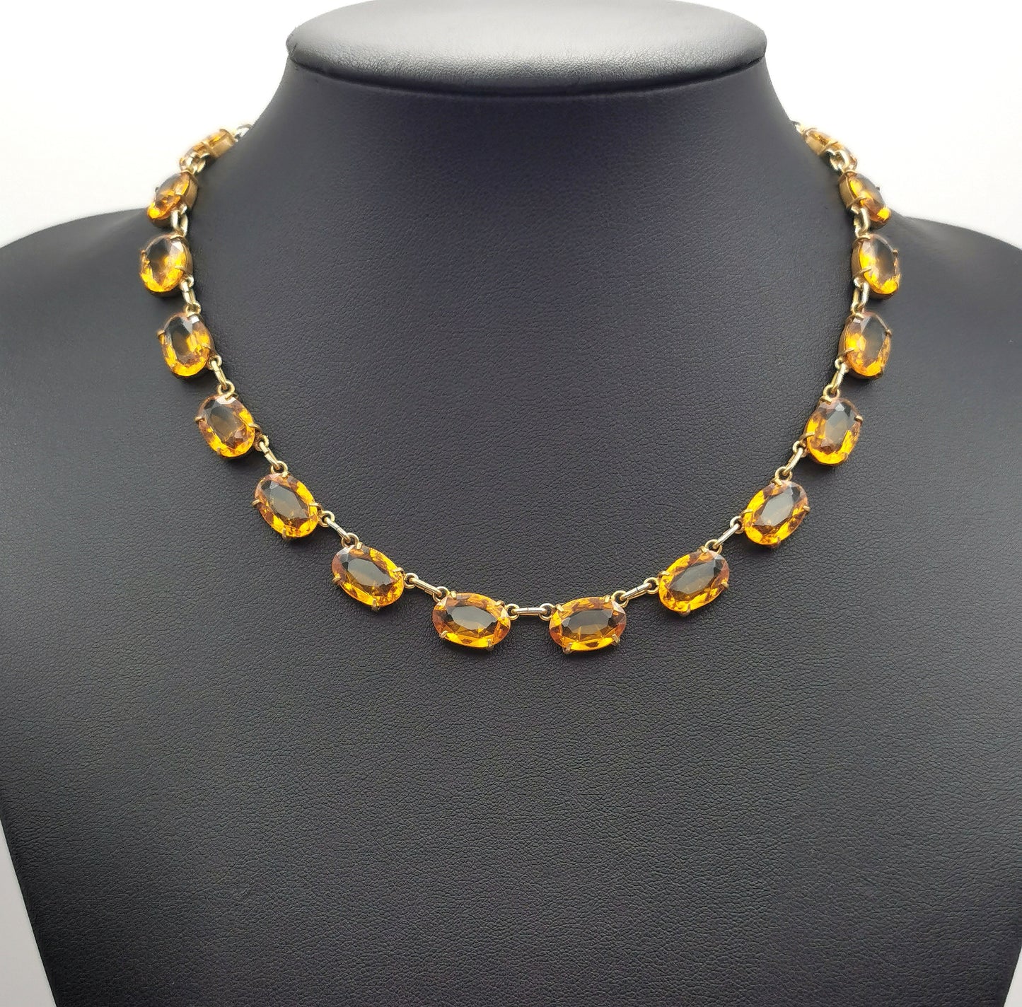 Vintage paste riviere necklace and earrings, Citrine yellow, demi parure