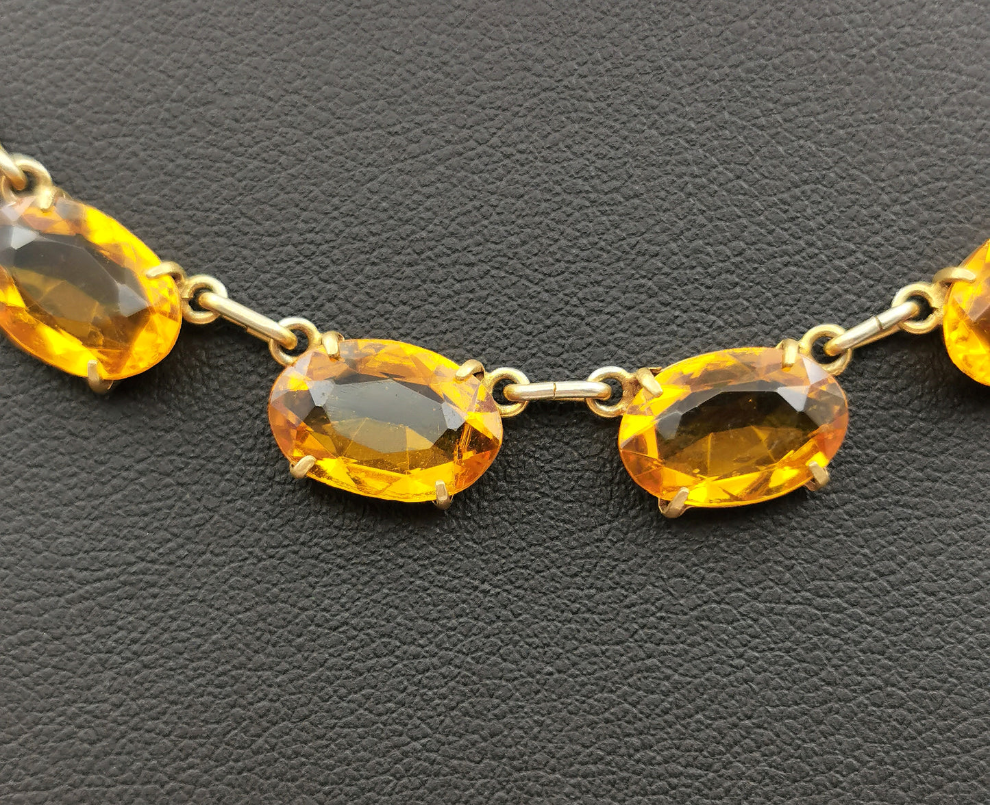 Vintage paste riviere necklace and earrings, Citrine yellow, demi parure