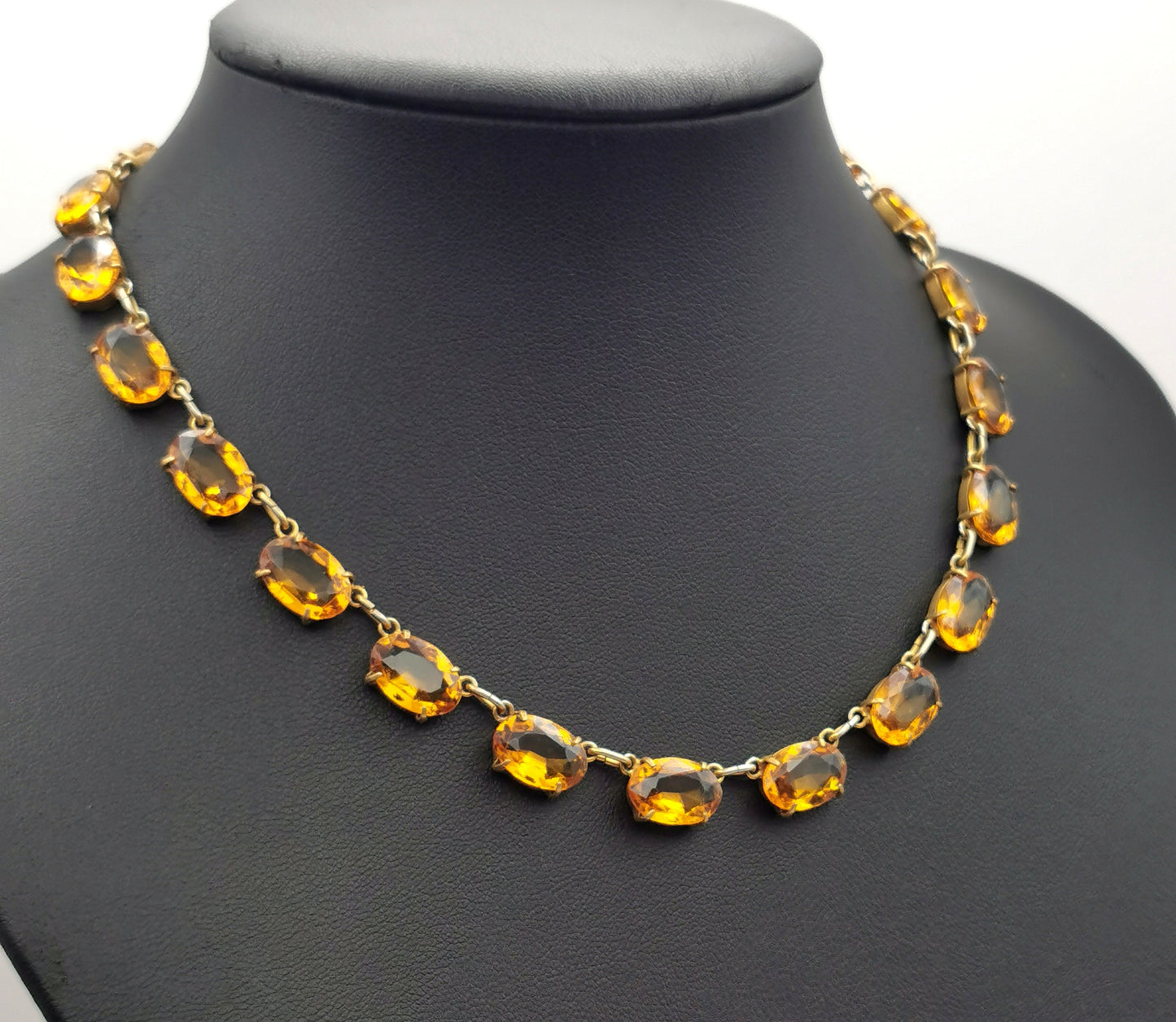 Vintage paste riviere necklace and earrings, Citrine yellow, demi parure
