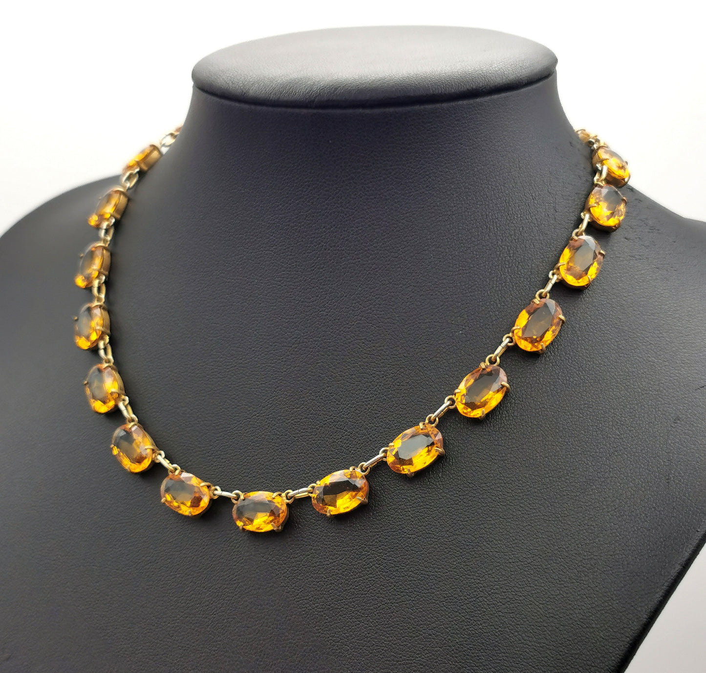 Vintage paste riviere necklace and earrings, Citrine yellow, demi parure