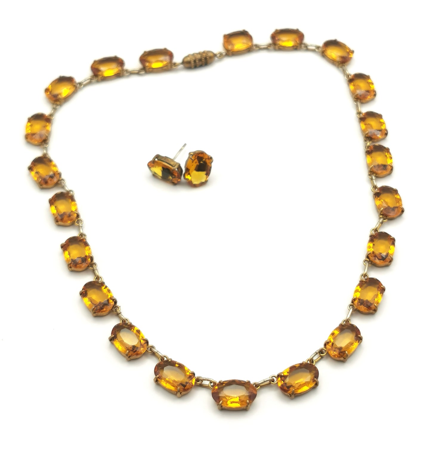 Vintage paste riviere necklace and earrings, Citrine yellow, demi parure