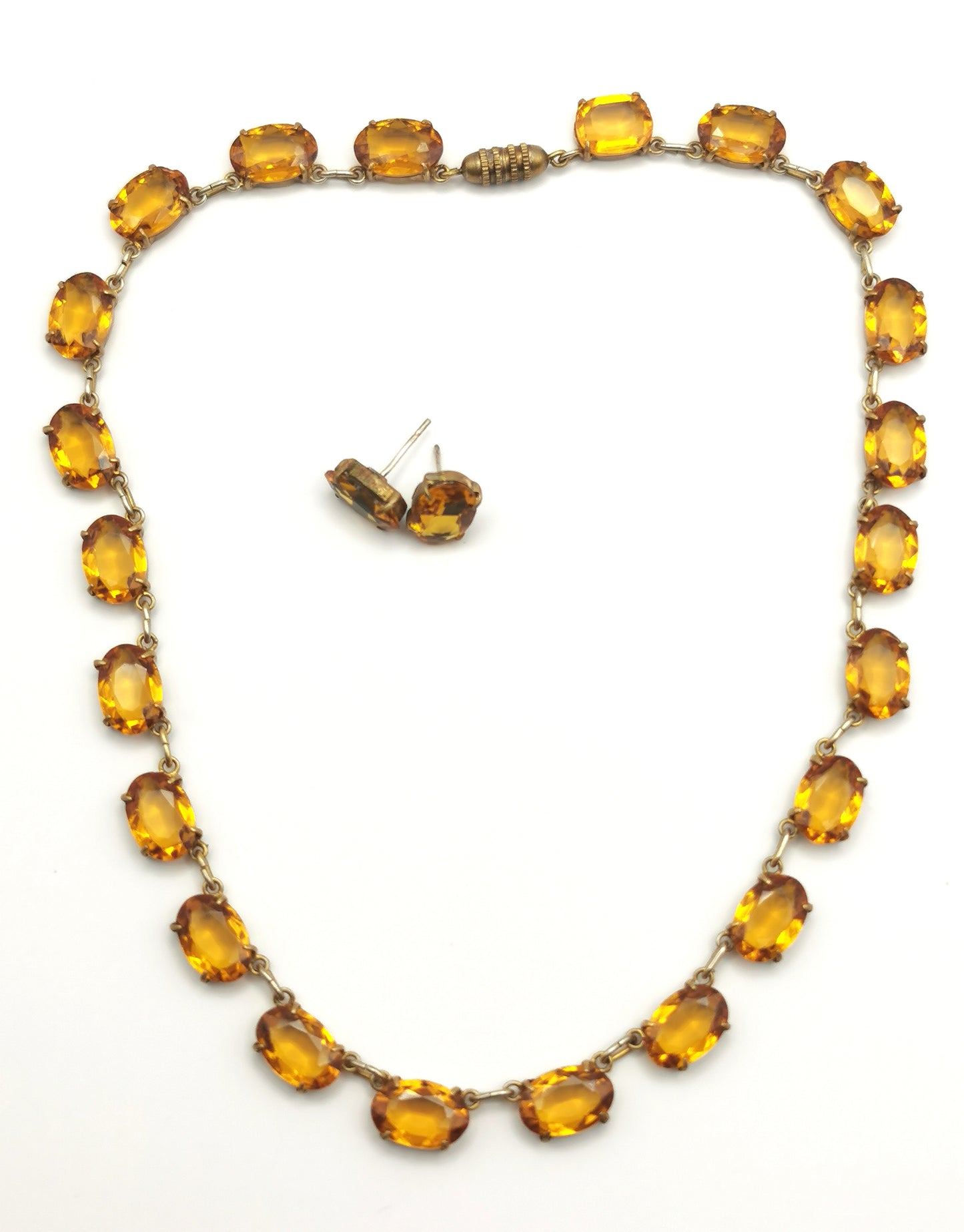 Vintage paste riviere necklace and earrings, Citrine yellow, demi parure