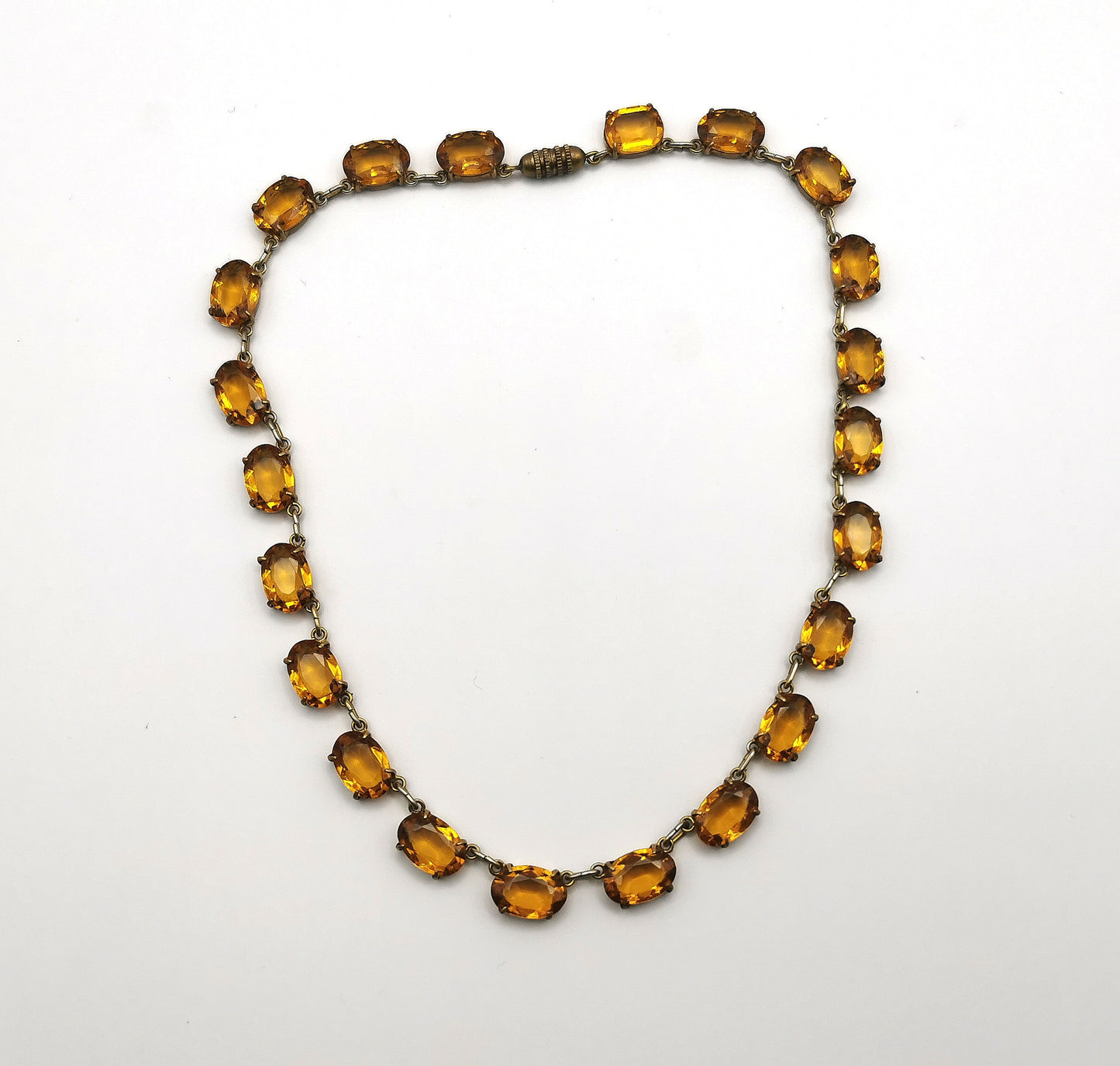 Vintage paste riviere necklace and earrings, Citrine yellow, demi parure