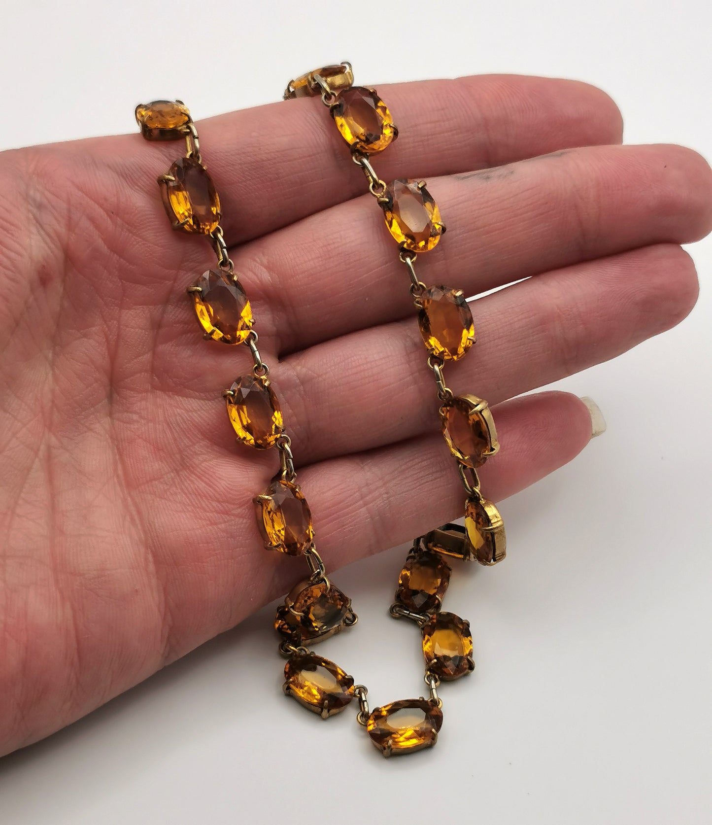 Vintage paste riviere necklace and earrings, Citrine yellow, demi parure