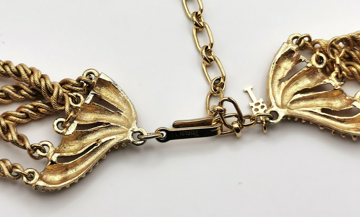 Vintage Trifari multi chain necklace, gold tone
