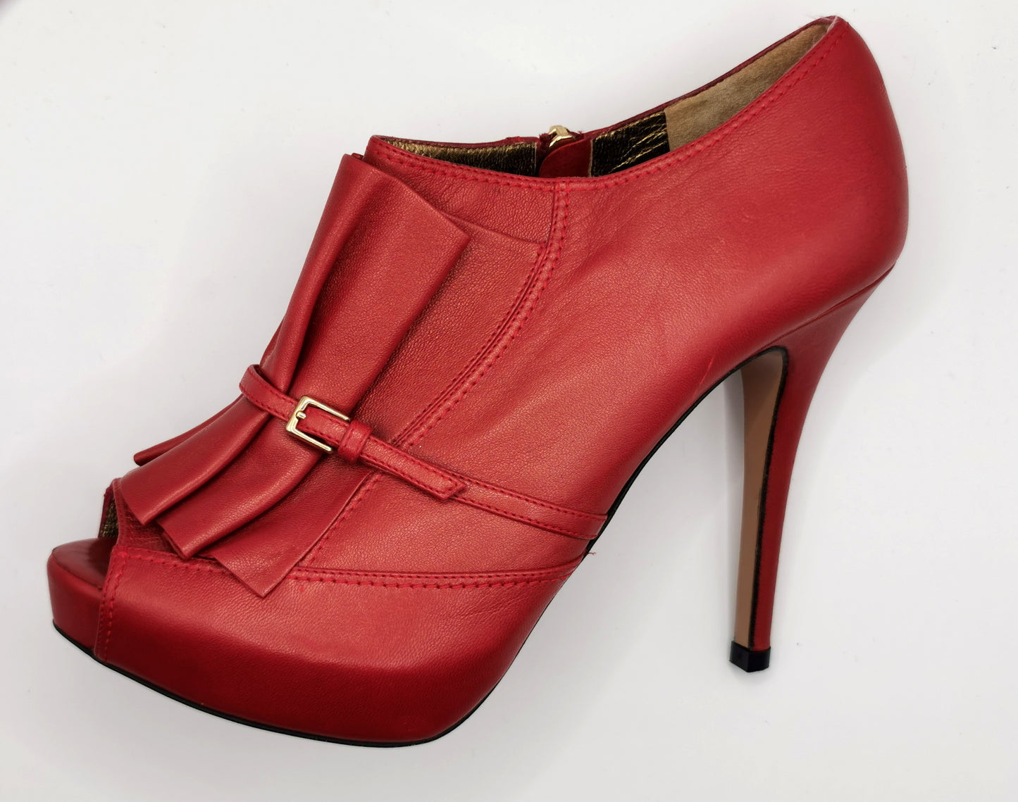 Escada Red leather pleat peep toe heels, shoes
