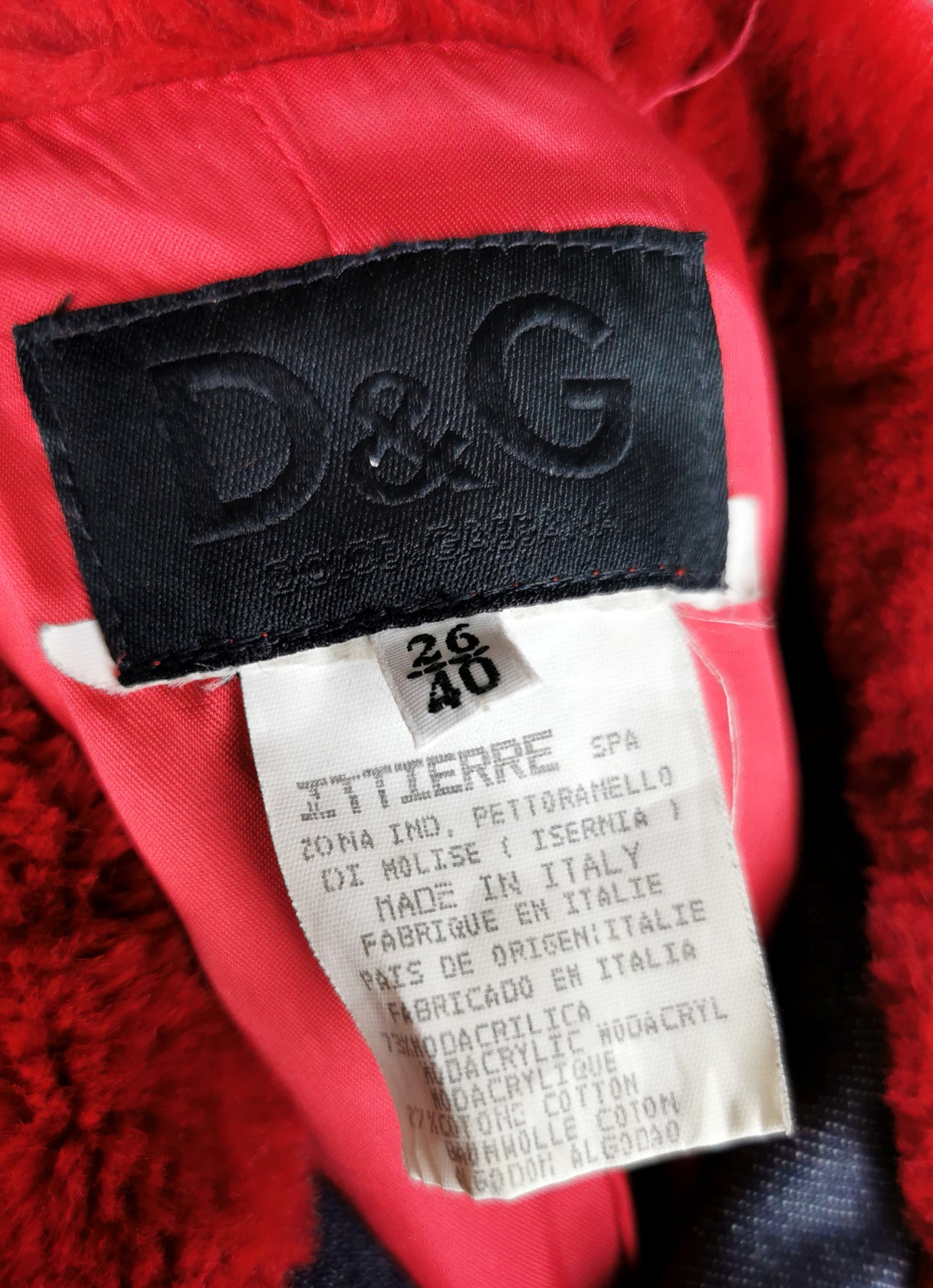 Vintage Dolce and Gabbana cropped red Faux fur jacket