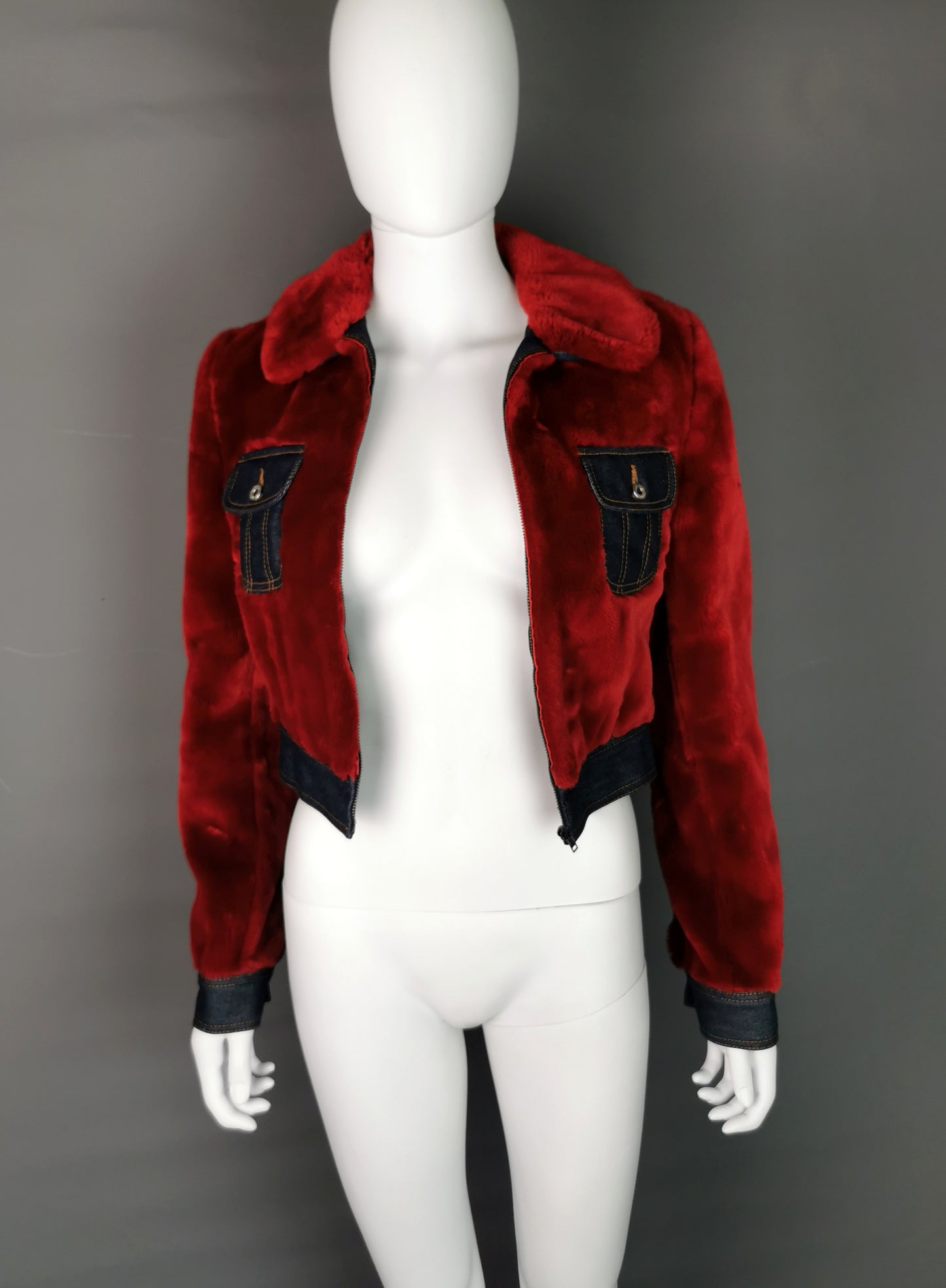 Vintage Dolce and Gabbana cropped red Faux fur jacket