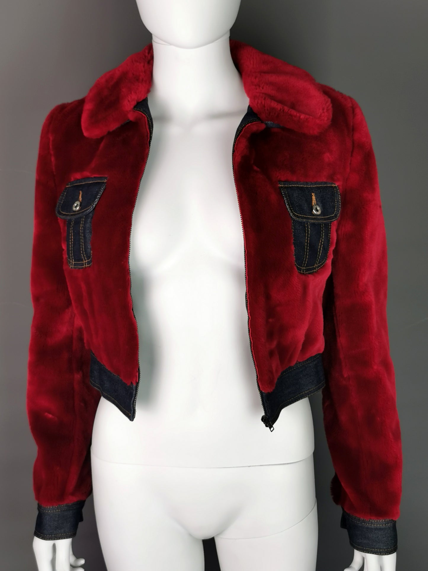 Vintage Dolce and Gabbana cropped red Faux fur jacket