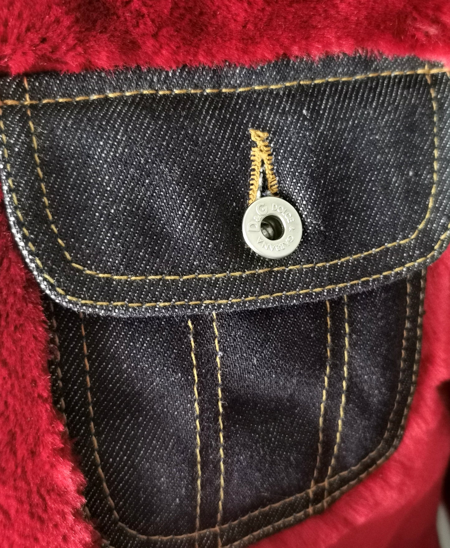 Vintage Dolce and Gabbana cropped red Faux fur jacket